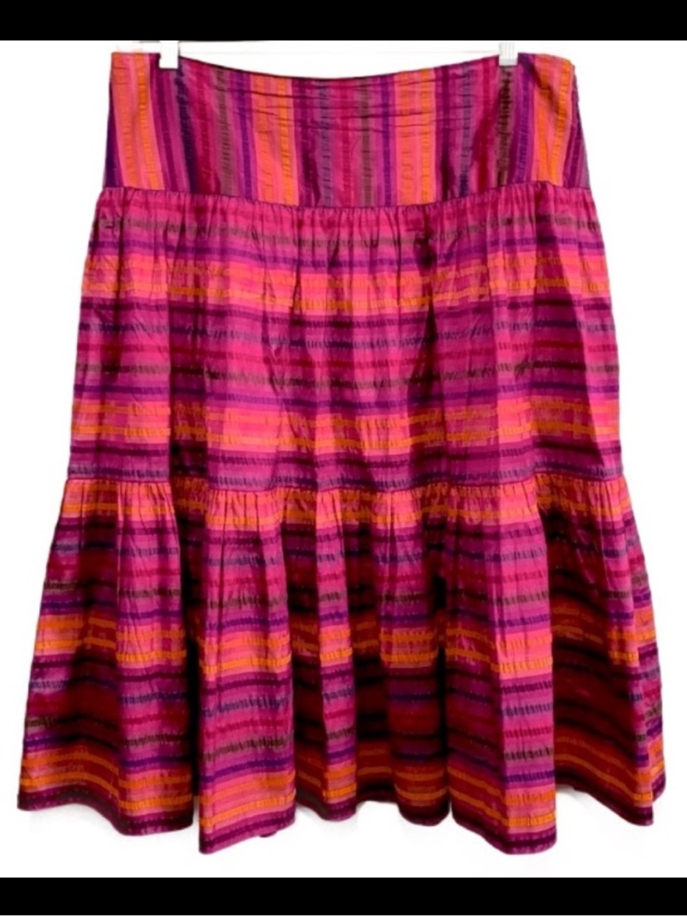 Ralph Lauren 100% Silk Striped Tiered Midi Skirt